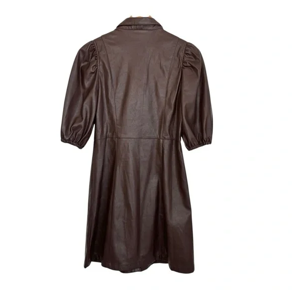 Lucy Paris Faux Leather Short Sleeve Snap Button Front Dress Sz Small Brown - Picture 2 of 7